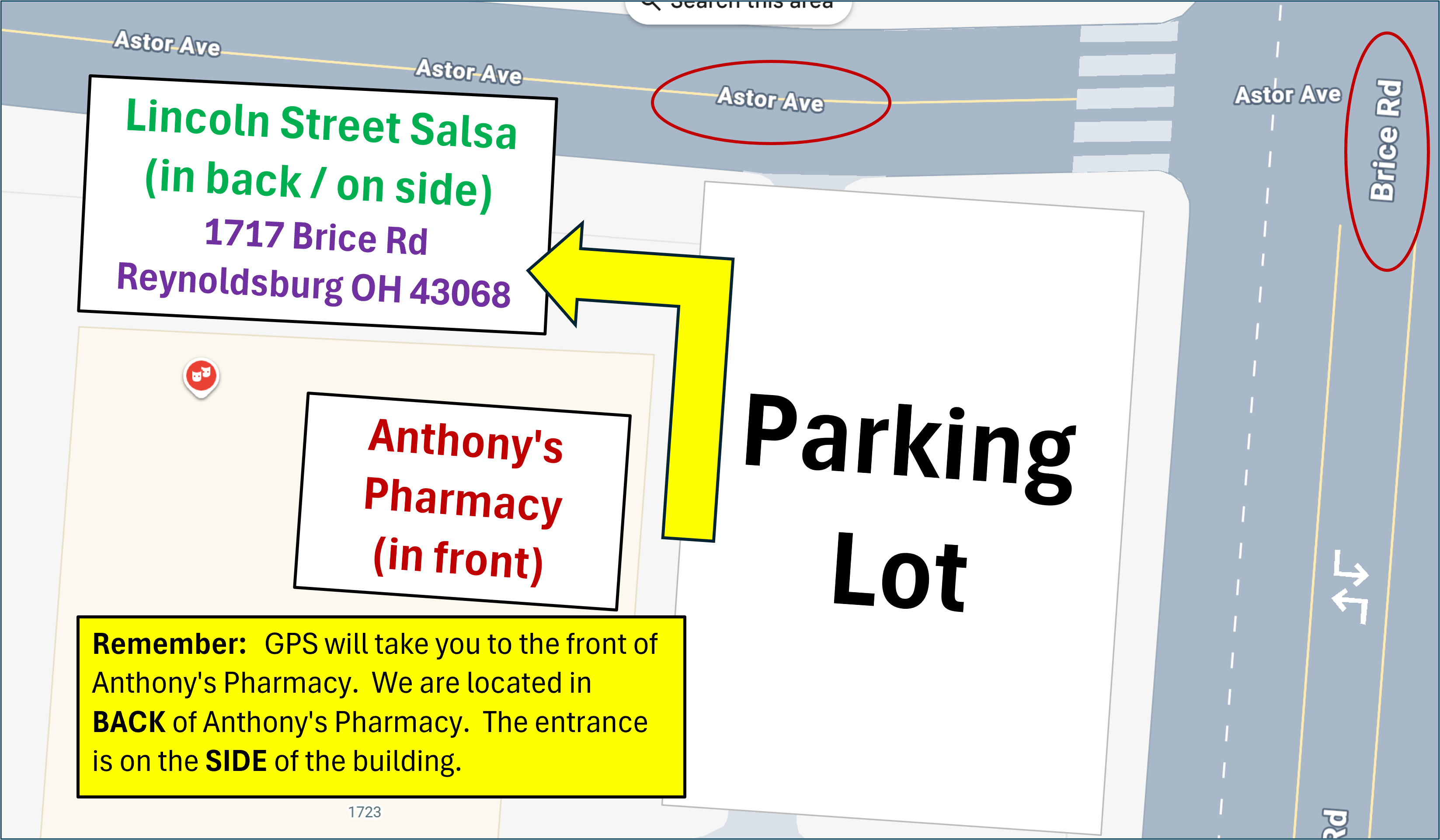 Map Showing Lincoln Street Salsa BEHIND Anthony's Pharmacy